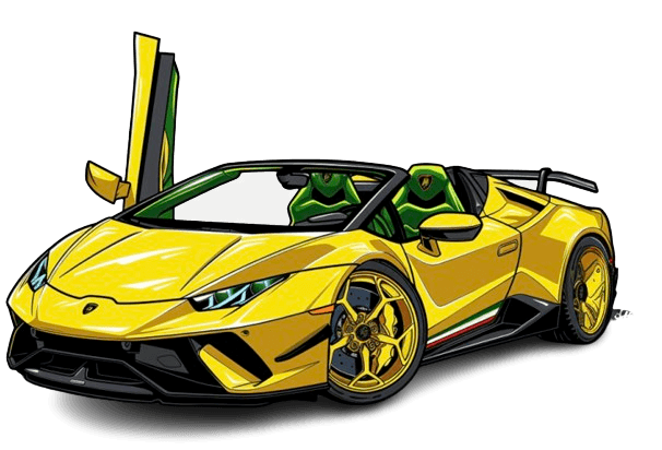 A futuristic concept car is parking in front of a modern building